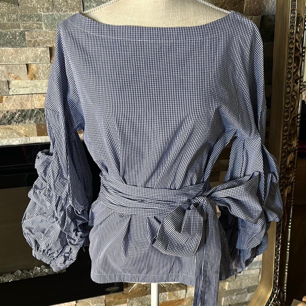Banana Republic Blue Ruffled Tie Front Blouse
